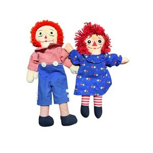 Vintage Raggedy Ann and Andy Plush Rag Dolls Red Yarn Hair Classic Outfits Set